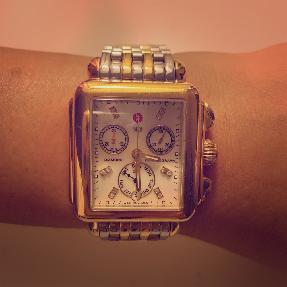 Authentic Michele 2 tone deco watch